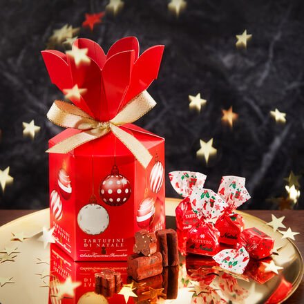 Schokoladentrüffel Weihnachtsedition 180 g - Dunkle Tartufini, feinschmelzend, Piemont-Haselnüsse IGP, in Geschenkbox, h...