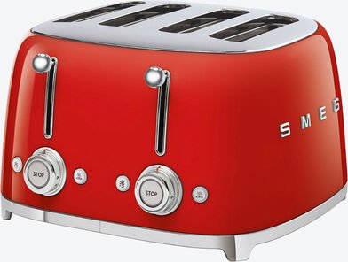 SMEG 4-Schlitz-Toaster - Retro 50's Style, Rot, 2.000 W, Kunststoff/Metallkorpus, 33 x 30 x 20 cm, rutschfeste Füße, Kab...