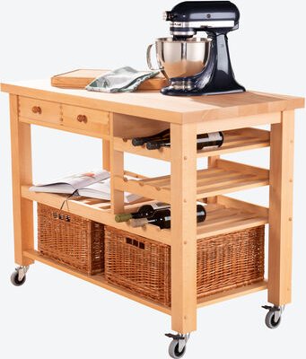 Küchenwagen groß mit 2 Weiden- körben, 120 x 60 x 90 cm