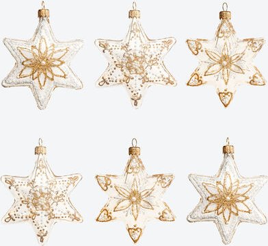 6er-Set Christbaumschmuck, Sterne Klar/Gold, groß, Ø 10 cm