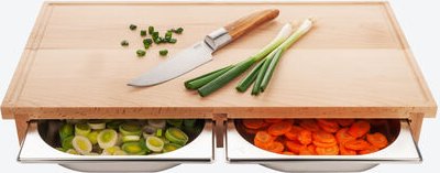 Hagen Grote Arbeitsbrett-System Größe XL - Buchenholz/Edelstahl, 62 x 33 x 6 cm, 2 Edelstahl-Wannen (26,5 x 32,5 x 4 cm)...