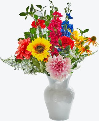 Blumenstrauß Sonnenblumen - Nachgebildete Blumen aus hochwertigem Textil- und Kunstmaterial, Gelb, Fuchsia, Rosa und Grü...