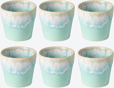 6er-Set Steingut Kaffeebecher - Effektglasur, handgefertigt, portugiesisches Geschirr, Blautöne, spülmaschinenfest, mikr...