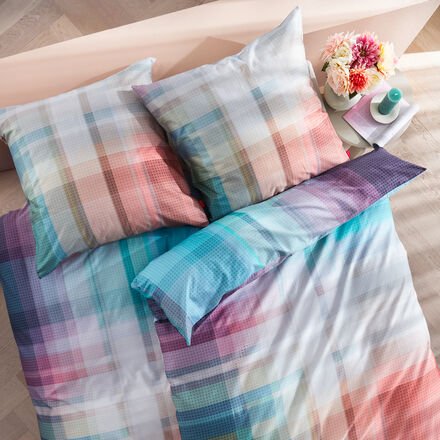 2-tlg. Mako-Satin-Bettwäsche-Set 155 x 220 + 80 x 80 cm - Karomuster, zeitlos, 100 % Baumwolle, nachhaltig, pflegeleicht...