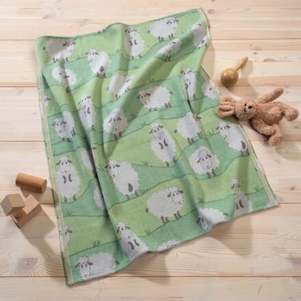 Bio-Baumwoll-Kinderdecke "Schäfchen", Grün, 72 x 105 cm