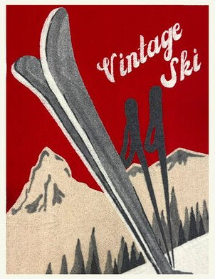 Plaid mit vintage Ski-motiv, 145 x 200 cm, Schurwolle/Polyester, gekettelt