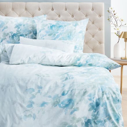 Mako-Batist-Bettwäsche, Blätterschatten, Grün, 155 x 220 + 80 x 80 cm