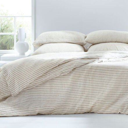 Leinen-Bettbezug gestreift, Naturale, 155 x 220 cm