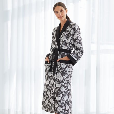 Bademantel, Blüte, schwarz/weiß, Größe M