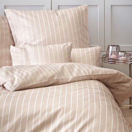 Mako-Brokat-Damast-Bettwäsche, Classic Stripe, 135 x 200 + 80 x 80 cm, Beige