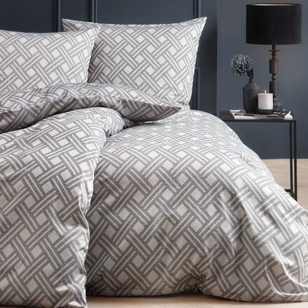 Mako-Brokat-Damast Bettwäsche, Grau, 135 x 200 + 80 x 80 cm, 100 % Baumwolle, mit Reißverschluss, waschbar bei 60 °C, tr...