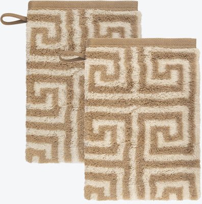 Waschhandschuh 2er-Set, Mäander-Design, 100 % Baumwolle, Frottier-Velours-Qualität, flauschig und weich, sehr saugfähig,...