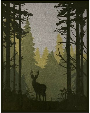 Plaid mit Waldmotiv, 145 x 200, Schurwolle/Baumwolle, gekettelt