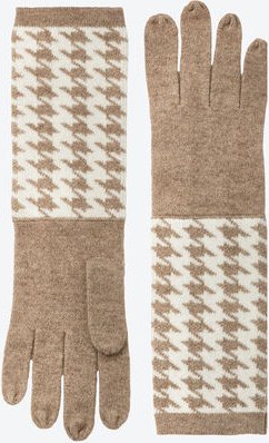 Kaschmir-Handschuhe, Hahnentritt, Beige/natur