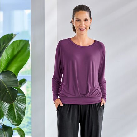 Yoga-Langarm-Shirt, Pflaume, Größe L