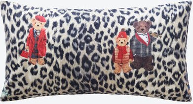 Flanell-Kissenbezug "Leo-Bär" - 40/80 cm, "Leo-Print" und bunte Teddybären, 100 % Baumwolle veredelt