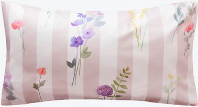 Satin-Kissenbezug Streifen/Blüten - 100 % Mako-Baumwolle, Beige, 40/80 cm