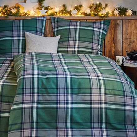 Klassisch karierte Flanell-Bettwäsche, Grün, 135 x 200 + 80 x 80 cm, 100 % Baumwolle