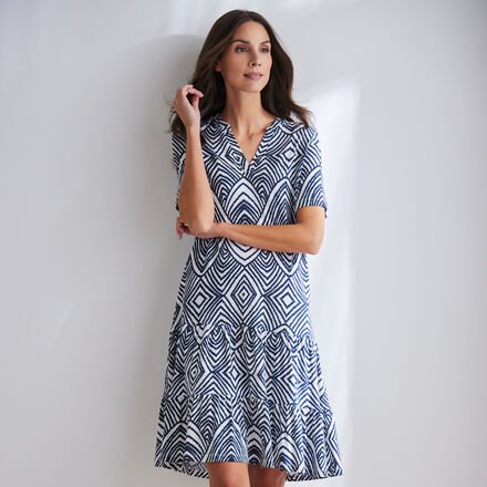 Kleid, grafisch gemustert, Navy