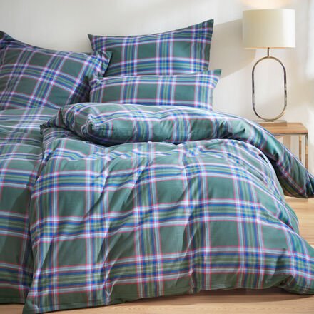 Feinflanell-Bettwäsche, Schottenkaro, dunkelgrün/blau, 135 x 200 + 80 x 80 cm