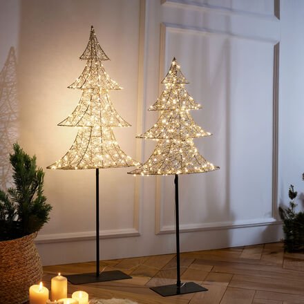LED-Weihnachtsbaum - Metall goldfarben, B/T/H 48/11/100 cm, Lichterdraht mit 200 LEDs, 5 m Zuleitung, Fernbedienung