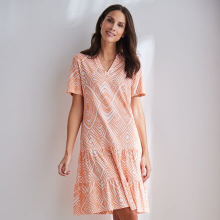 Kleid, grafisch gemustert, Apricot