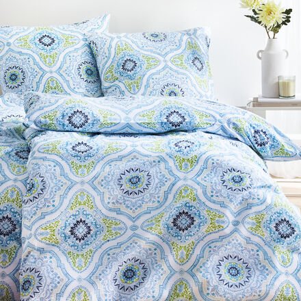 2-tlg. Seersucker-Bettwäsche-Set 135 x 200 + 80 x 80 cm - 100 % Mako-Baumwolle, Mandala-Motiv, atmungsaktiv, bügelfrei, ...