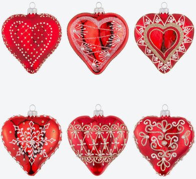 6er Set Christbaumschmuck, Herz Rot/Gold, groß, Ø 8 cm