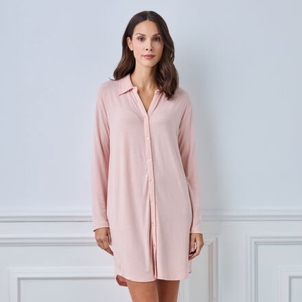 Thumbnail - Schlafshirt mit Knopfleiste Unirosa, 95 % Modal, 5 % Elasthan, OEKO-TEX® STANDARD 100, Rosa, Rückenlänge ca. 90 cm, Fein...