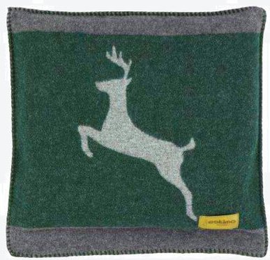 Kissenhülle mit Merinowolle - Motiv "Alpenchic "mit Hirschen, Grau/Grün, 70 % Merinowolle, 30 % Polyamid, 45/45 cm