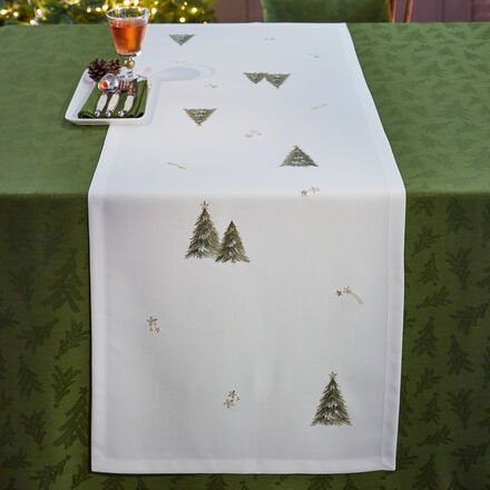 Thumbnail - Tischläufer Stickerei Tannenbäume 50 x 150 cm, ecru, fleckabweisend