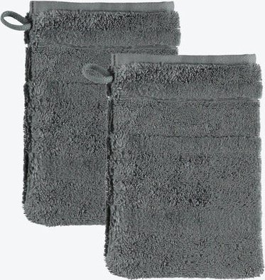 Waschhandschuh 2er-Set, mit Veloursstreifen Ton-in-Ton, 100 % Baumwolle, Frottier-Velours-Qualität, flauschig und weich,...