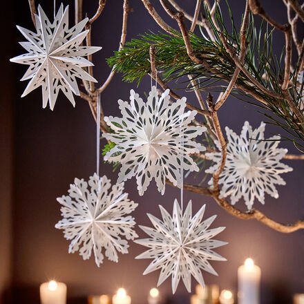 Papiersterne 12er-Set - Papier, Weiß, 3 Motive à 4 Stück, Ø 10 cm