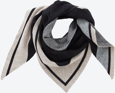 Dreieckstuch, Schwarz/Grau/Beige, 112 x 112 x 165 cm , 90 % Wolle, 10 % Kaschmir