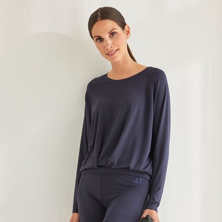 Yoga-Langarm-Shirt, Dunkelblau, Größe L (42/44)
