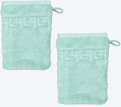 2er-Set Frottee Waschhandschuh 16 x 22cm Meander Hellgrün, 100 % Baumwolle, 554 g/m², OEKO-TEX® STANDARD 100, Maschinenw...