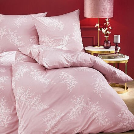 Bettwäsche Baumwolle 155/220 + 80/80 cm - Interlock Jersey, aus 100 % ägyptischer Baumwolle, weißes Blütenmuster "Rosali...