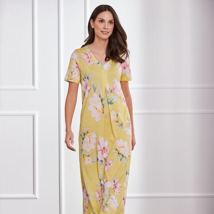 Nachthemd Lang Blüte Gelb, Größe 40