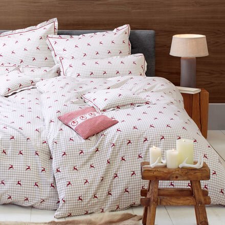 Satin-Bettbezug, beige/rot, 155 x 220 cm