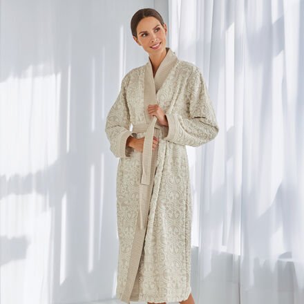 Jaquard-Bademantel, Beige/Natur