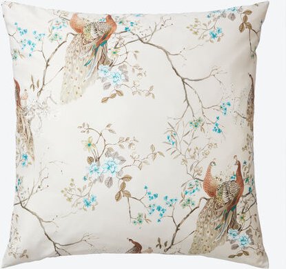 Satin-Kissenbezug Pfau, natur/türkis, 80 x 80 cm