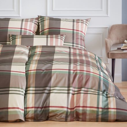 Satin-Bettwäsche Klassik-Karo, grün/beige 155 x 220 + 80 x 80 cm