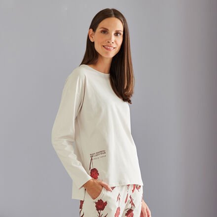 Langarm-Shirt, Natur, rote Tulpe, Größe M