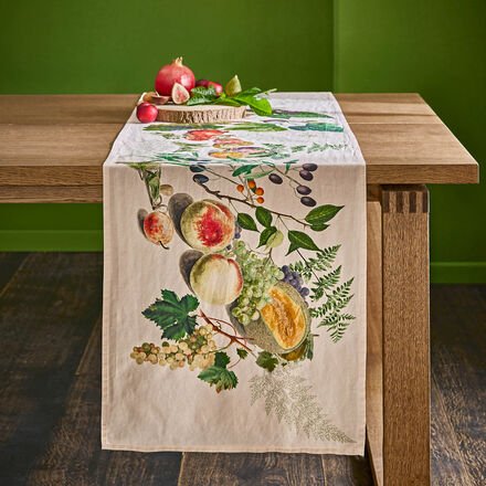 Thumbnail - Tischläufer 50/155 cm - Motiv Früchte, 50 % Leinen, 50 % Baumwolle, Naturfarben/Bunt, handwerklich gefertigt, Maschinenw...