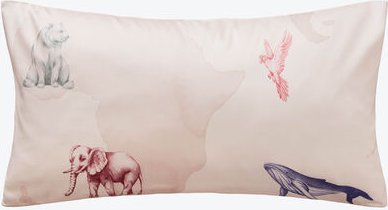 Elegante Satin-Kissenbezug 40/80 cm - 100 % Baumwolle, bunte Tierillustrationen auf Creme