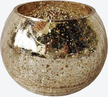 Windlicht groß - Glas, Crackle-Optik, innen goldfarben, für Teelichter oder kleine Stumpenkerzen Ø/H ca. 15/12 cm