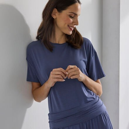 Damen-Halbarm-Shirt - 95 % Modal, 5 % Elasthan, Mitternachtsblau, Größe 44