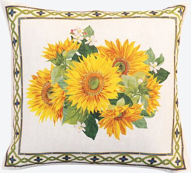 Kissenhülle Sonnenblumen auf Leinen, 55 x 55 cm