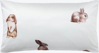 Satin-Kissenbezug 40 x 80 cm - Süßes Hasenmuster, 100 % Baumwolle, atmungsaktiv, mit Reißverschluss, OEKO-TEX® STANDARD ...