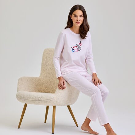 Thumbnail - Damen-Pyjama - 100 % Baumwolle, Rosé, mit exklusivem Motiv, Größe 44